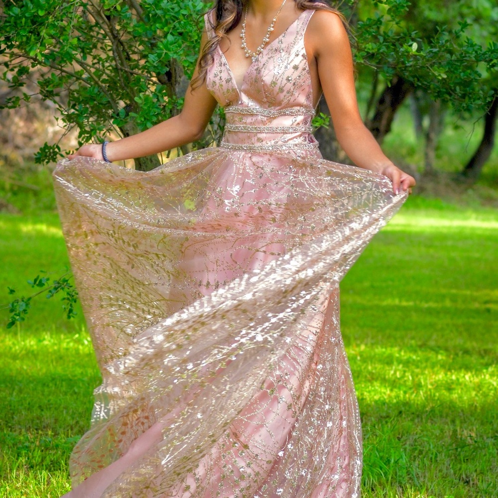 Discontinued Coya collection rose gold prom dress